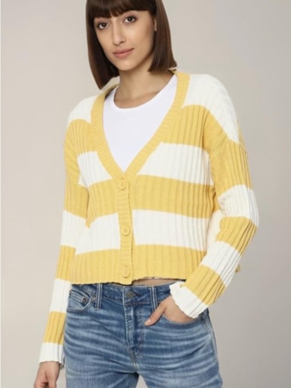 American Eagle Striped Button-Down Cardigan